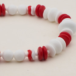Vintage Czech necklace white red round rondelle glass beads 