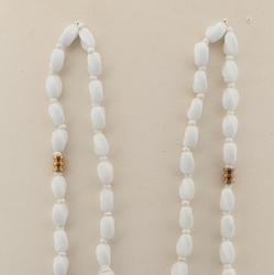 Vintage Czech necklace white oval twist glass beads 27" 