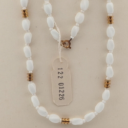Vintage Czech necklace white oval twist glass beads 27" 