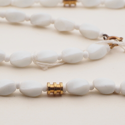 Vintage Czech necklace white oval twist glass beads 27" 