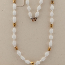 Vintage Czech necklace white oval twist glass beads 27"