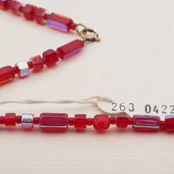 Vintage Czech necklace vitrail red pentagon glass beads