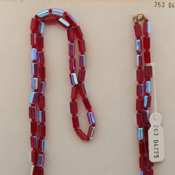 Vintage Czech necklace vitrail red pentagon glass beads 40"