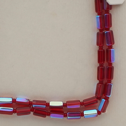 Vintage Czech necklace vitrail red pentagon glass beads 40"
