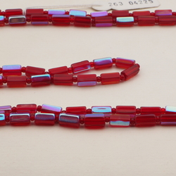 Vintage Czech necklace vitrail red pentagon glass beads 40"