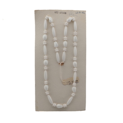 Vintage Czech necklace white oval rondelle glass beads 27"