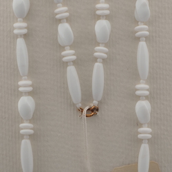 Vintage Czech necklace white oval rondelle glass beads 27"