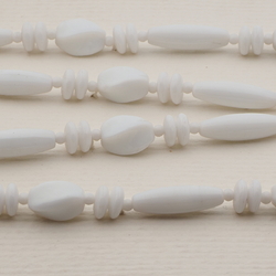 Vintage Czech necklace white oval rondelle glass beads 27"