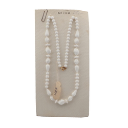 Vintage Czech necklace white oval rondelle teardrop glass beads 25"