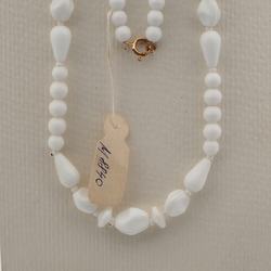 Vintage Czech necklace white oval rondelle teardrop glass beads 25"