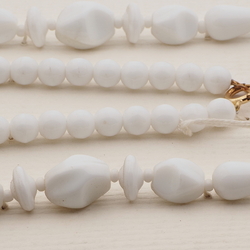Vintage Czech necklace white oval rondelle teardrop glass beads 25"