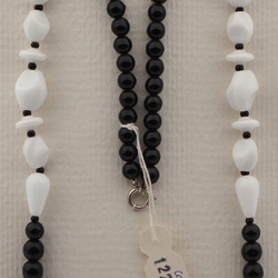 Vintage Czech necklace black white oval rondelle teardrop round glass beads 