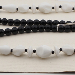 Vintage Czech necklace black white oval rondelle teardrop round glass beads 