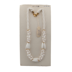 Vintage Czech 3 strand necklace white oval round glass beads 
