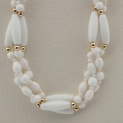 Vintage Czech 3 strand necklace white oval round glass beads 