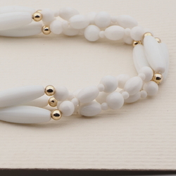Vintage Czech 3 strand necklace white oval round glass beads 
