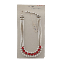 Vintage Czech 3 strand necklace white red glass beads 