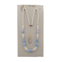 Vintage Czech necklace blue marble white glass beads 