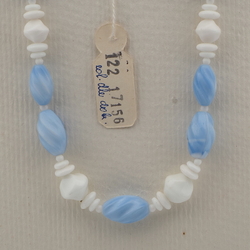 Vintage Czech necklace blue marble white glass beads 