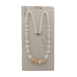 Vintage Czech necklace beige marble white glass beads 