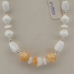 Vintage Czech necklace beige marble white glass beads 