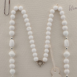 Vintage Czech necklace beige marble white glass beads 