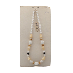 Vintage Czech necklace brown beige marble white glass beads 18"