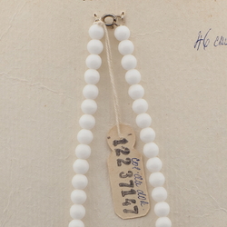Vintage Czech necklace brown beige marble white glass beads 18"