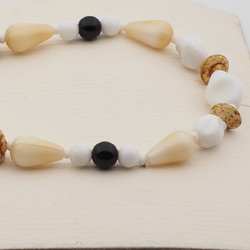 Vintage Czech necklace brown beige marble white glass beads 18"