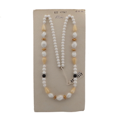 Vintage Czech necklace brown beige marble white glass beads 27"