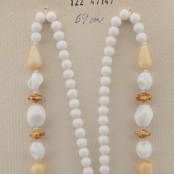 Vintage Czech necklace brown beige marble white glass beads 27"