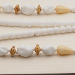 Vintage Czech necklace brown beige marble white glass beads 27"