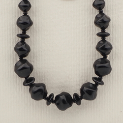 Vintage Czech necklace black round rondelle nugget glass beads