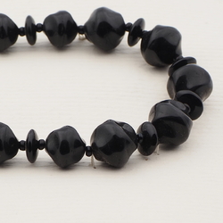 Vintage Czech necklace black round rondelle nugget glass beads