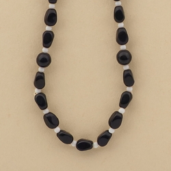 Vintage Czech necklace black round rectangle glass beads 16"