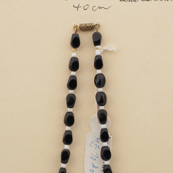 Vintage Czech necklace black round rectangle glass beads 16"