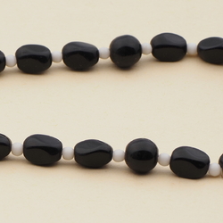Vintage Czech necklace black round rectangle glass beads 16"