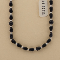 Vintage Czech necklace black round rectangle glass beads 23"