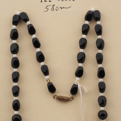Vintage Czech necklace black round rectangle glass beads 23"