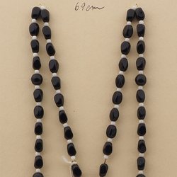 Vintage Czech necklace black round rectangle glass beads 27"