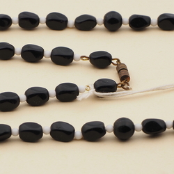 Vintage Czech necklace black round rectangle glass beads 27"