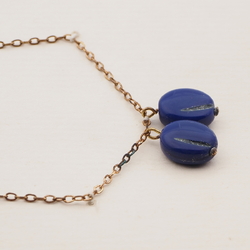Vintage Czech gold chain necklace plum glass pendant beads