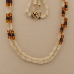 Vintage Czech 2 strand necklace satin atlas topaz glass beads 
