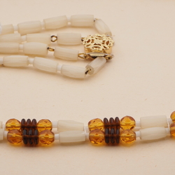 Vintage Czech 2 strand necklace satin atlas topaz glass beads 