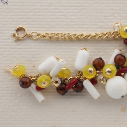 Vintage Czech gold chain bracelet red marble yellow white pendant glass beads