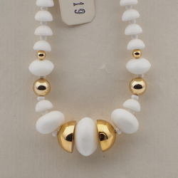 Vintage Czech necklace white cup rondelle glass beads 