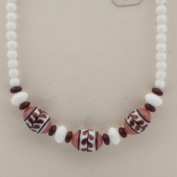 Vintage Czech necklace white feather marble lampwork glass beads