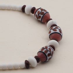 Vintage Czech necklace white feather marble lampwork glass beads