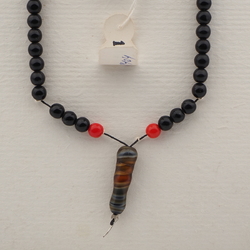 Vintage prayer bead strand 99 Czech red black brown glass beads