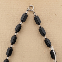 Vintage Czech necklace clear rondelle black pentagon glass beads 